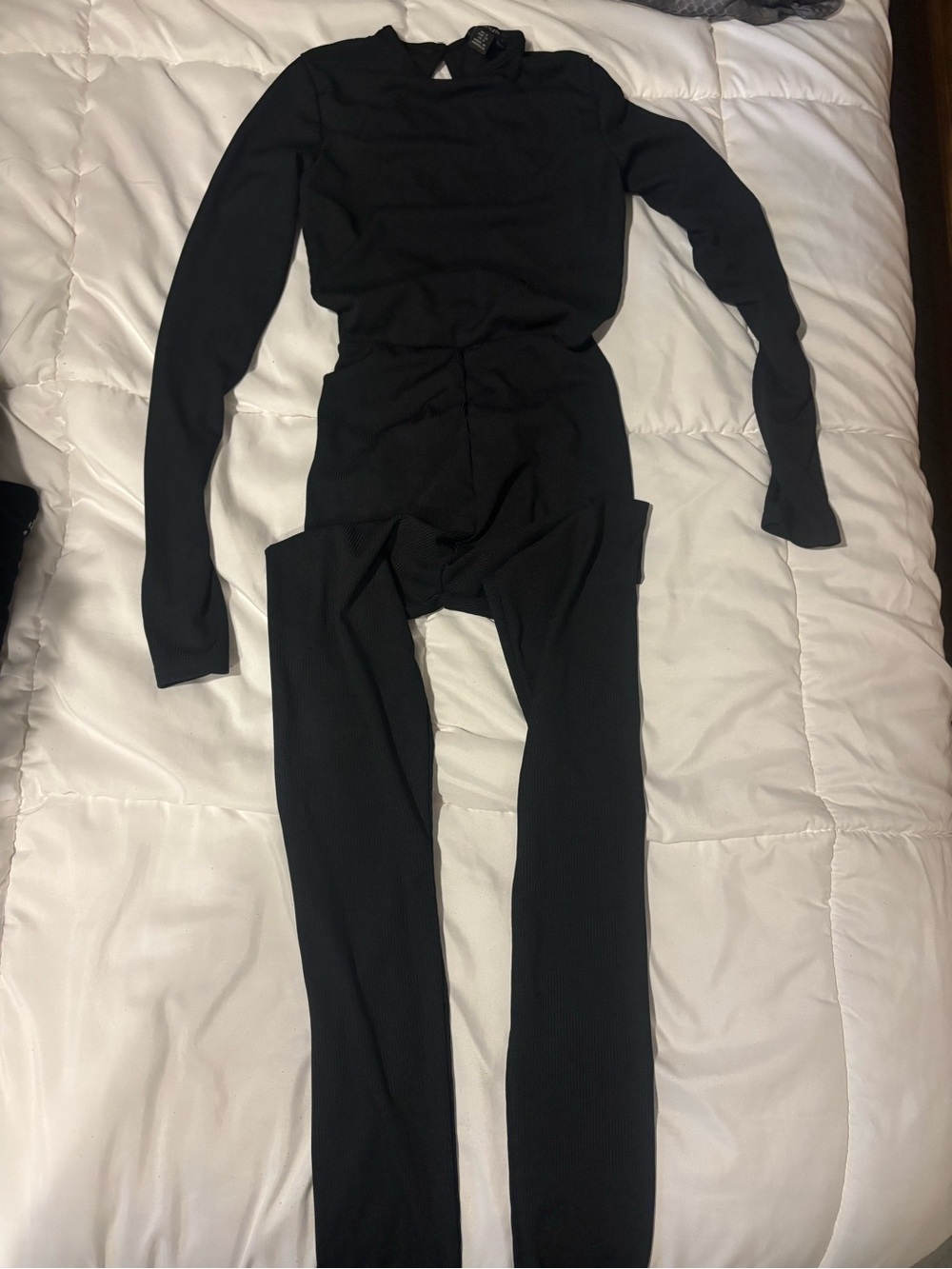 PrettyLittleThing Black Long Sleeve Ribbed Jumpsuit